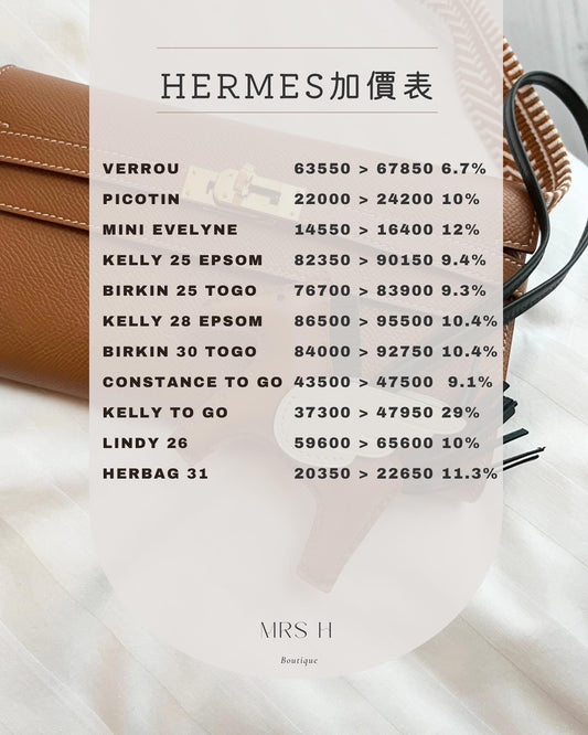 2023 Hermes 加價表