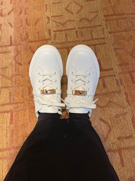 Hermes Day Sneaker 白色玫瑰金扣